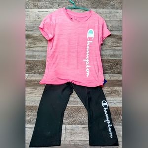 Champion Girls Workout Set: Pink Tee and Black Capri Leggings (Size 10/12)